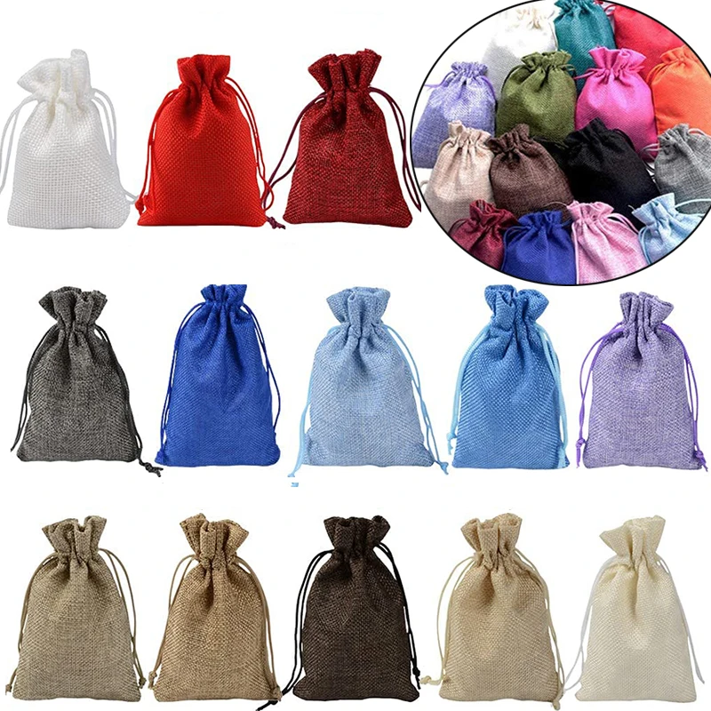 Jute Bag Packaging - 10/5Pcs Jute Drawstring Natural Burlap Bag