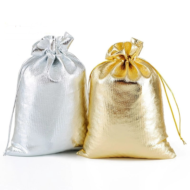 Jute Bag Packaging - 50Pcs/lot 7x9cm 9x12cm Gold Color Silver