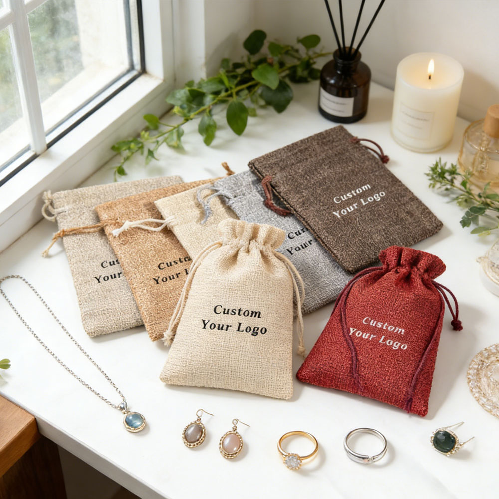 Jute Bag Packaging - 100Pcs Personalized Logo Burlap Gift Bag