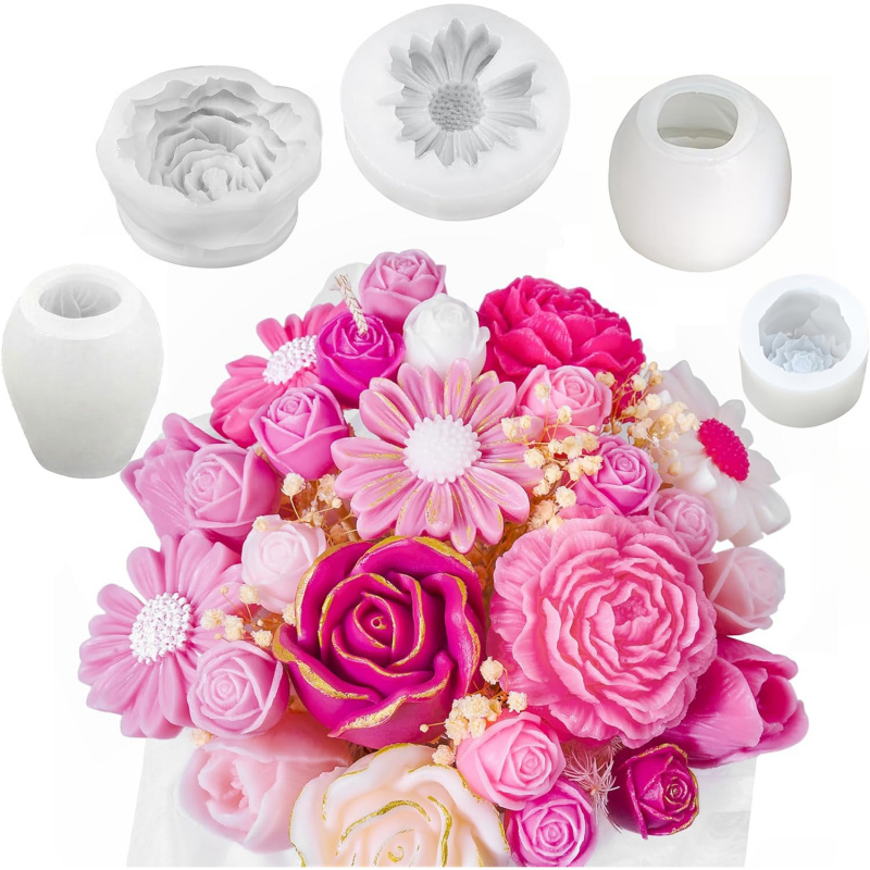 5Flower Candle Mold Set，3D Flo - Candle Making Kit Wholesale recension och pris