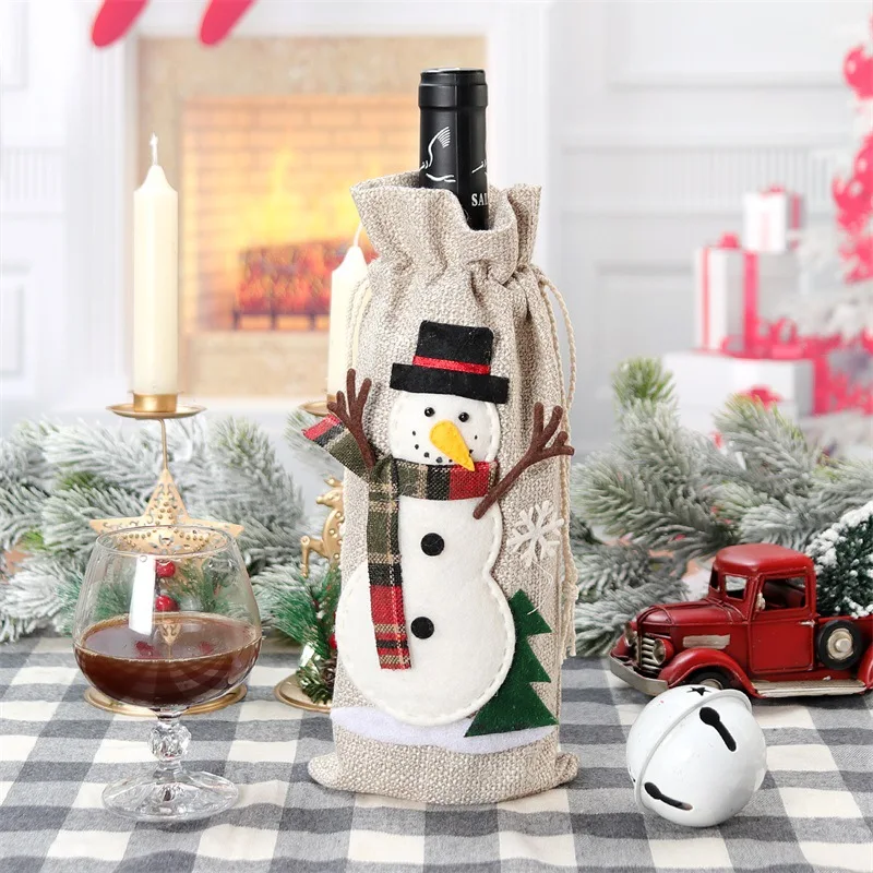 Xmas Snowman Santa Claus Wine  - Jute Bag Packaging recension och pris